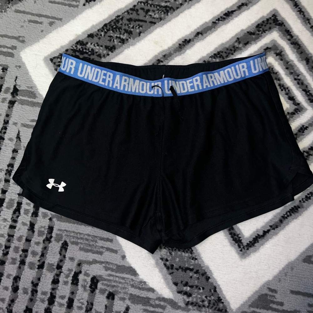 Under Armour Women's Black Athletic Shorts with Blue Waistband